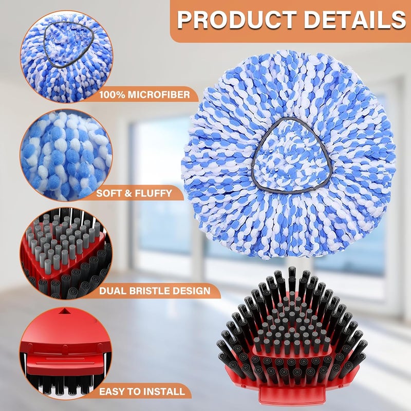 Fatmass Spin Mop Head Replacement for O Cedar RinseClean 2-Tank System,2 Mop Replace Heads + 1 Upgrade Scrubber Brush, 100% Microfiber Mop Refills Deep Cleaning Machine Washable - Image 3